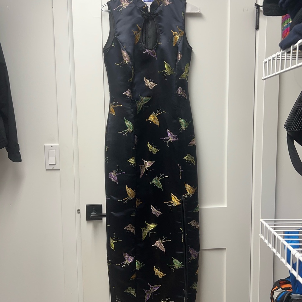 Elegant Black Butterfly Maxi Dress - Chinese Inspired
